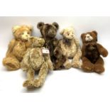 A group of Five Charlie Bears, designed by Isabelle Lee, comprising Shane, Higgs, Pamper, Burma, and