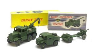 Dinky - 25-Pounder Field Gun Set No.697, in tray type display box, and Supertoys Recovery Tractor No