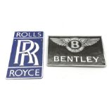 Modern Bentley and Rolls Royce cast metal signs 30cm x 17cm & 29cm x 18cm (2)