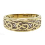 9ct gold diamond set Celtic design ring, hallmarked