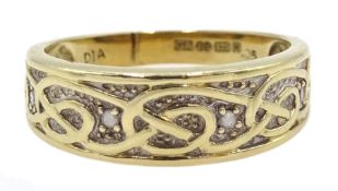 9ct gold diamond set Celtic design ring, hallmarked