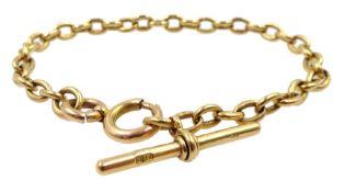 Victorian 18ct gold link chain with T bar, with 14ct gold clip, all hallmarked, approx 19.52gm