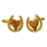 Pair of silver-gilt enamel foxes head cufflinks, hallmarked