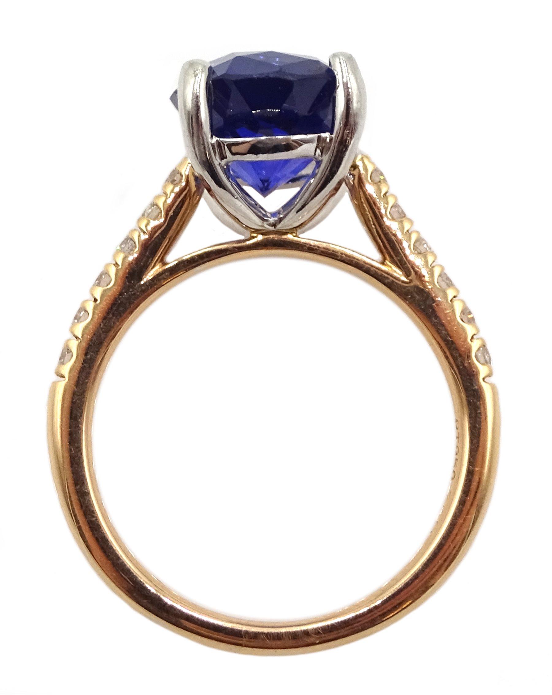 Platinum and 18ct rose gold oval synthetic sapphire ring, with diamond set shoulders, hallmarked and - Image 5 of 5