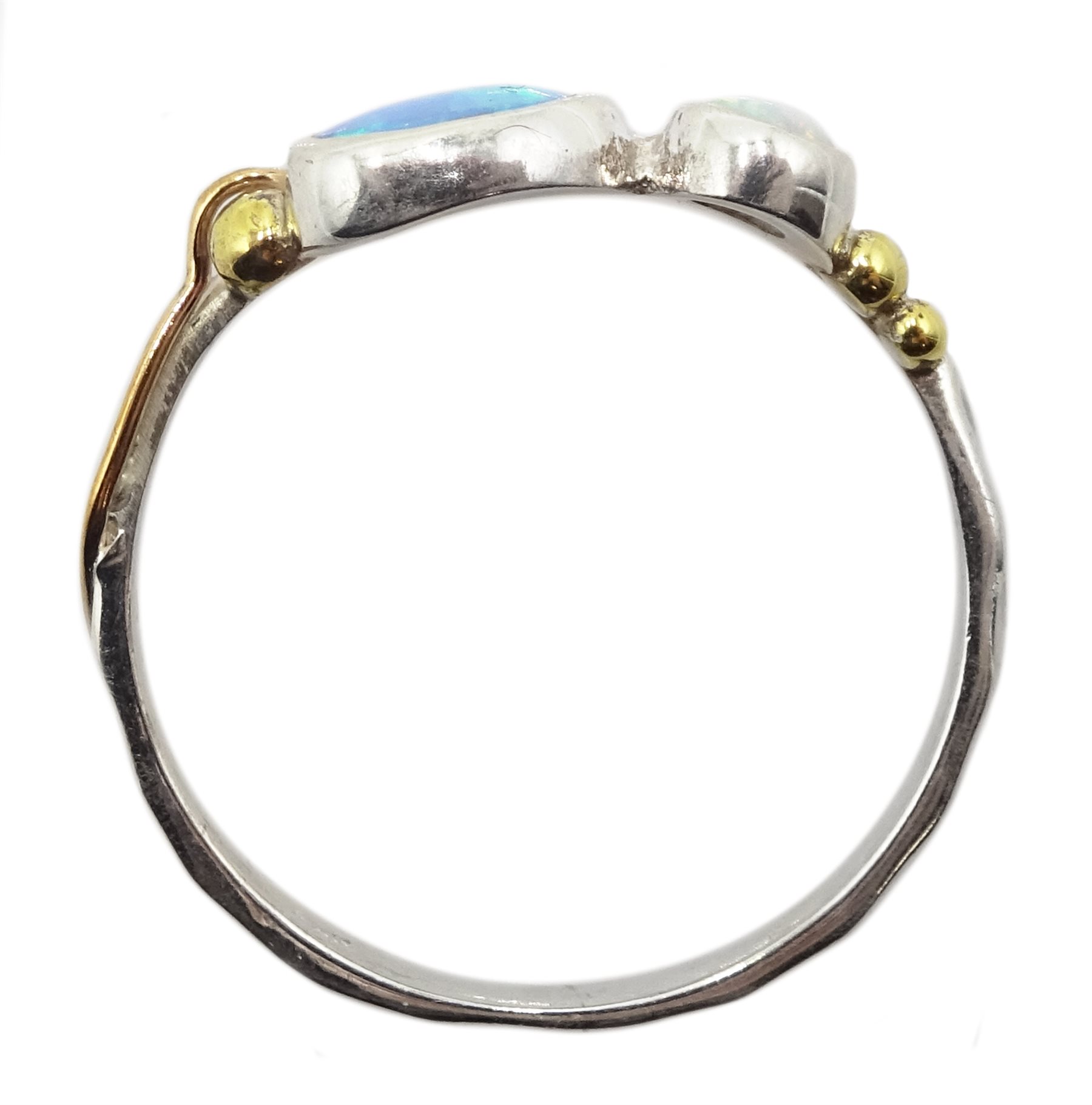 Silver and 14ct gold wire opal ring, stamped 925 - Image 3 of 3