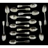 Eight silver teaspoons fiddle pattern by Joseph Rodgers & Sons, Sheffield 1894/1904, six others thre