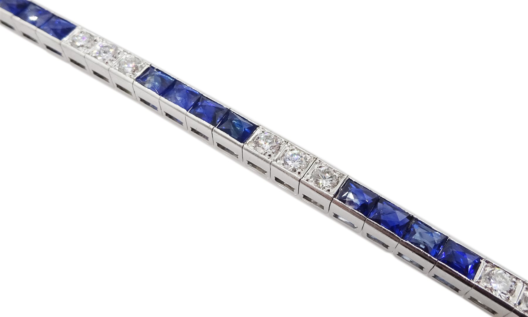 18ct white gold sapphire and round brilliant cut diamond, channel set line bracelet, boxed - Bild 5 aus 5