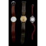 Geneve quartz 9ct gold wristwatch, London import marks 1990, on leather strap Swiss silver and ename