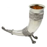 Silver commemorative Saxon drinking horn, the cornucopia inscribed in Celtic text with '1000 Years O