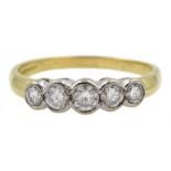 18ct gold five stone diamond ring, bezel set, London 1995