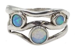 Silver three stone opal set ring, stamped 925