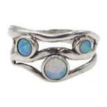 Silver three stone opal set ring, stamped 925