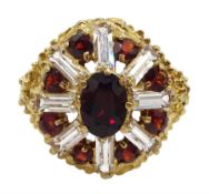 9ct gold garnet and cubic zirconia dress ring, hallmkared