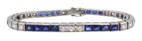 18ct white gold sapphire and round brilliant cut diamond, channel set line bracelet, boxed