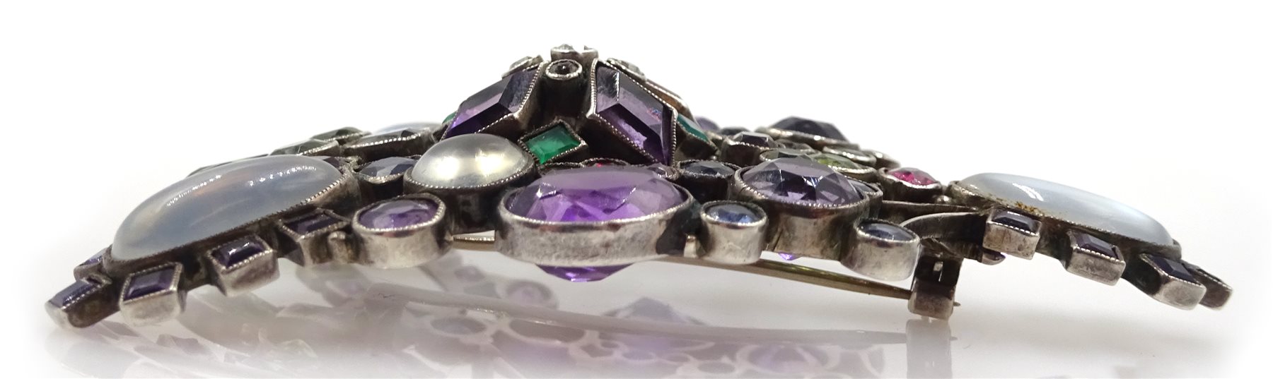 Early 20th century Arts & Crafts silver brooch, milgrain set with gemstones including diamonds, sapp - Image 3 of 3