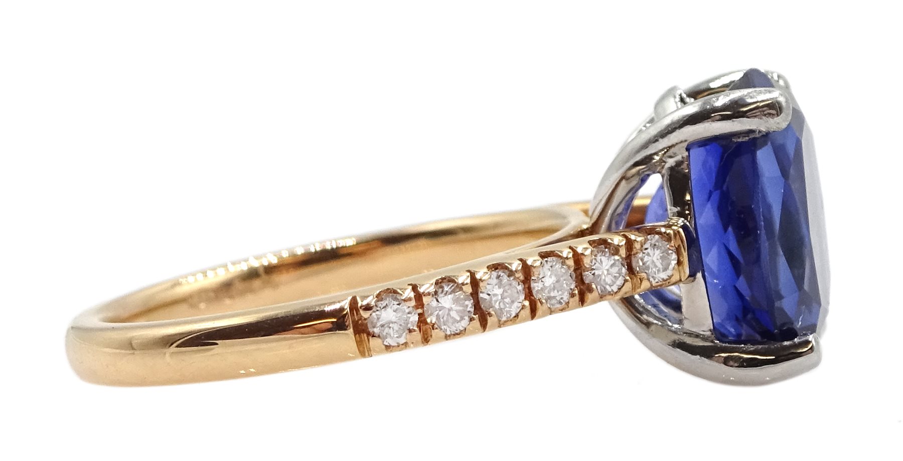 Platinum and 18ct rose gold oval synthetic sapphire ring, with diamond set shoulders, hallmarked and - Image 4 of 5