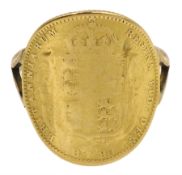 1890 half sovereign gold ring, approx 4.93gm