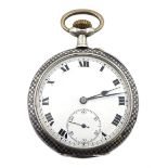 Swiss niello chequered silver pocket watch, top wind inner dust cover stamped K & M 800, hallmarked