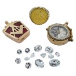 Gold mounted hard stone Masonic fob, gold mounted compass and bloodstone fob, both hallmarked 9ct, 1