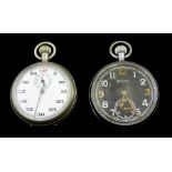 Military WWII chrome pocket watch by Helvetia 'General Watch Co', snap back case stamped GS/TP P6220