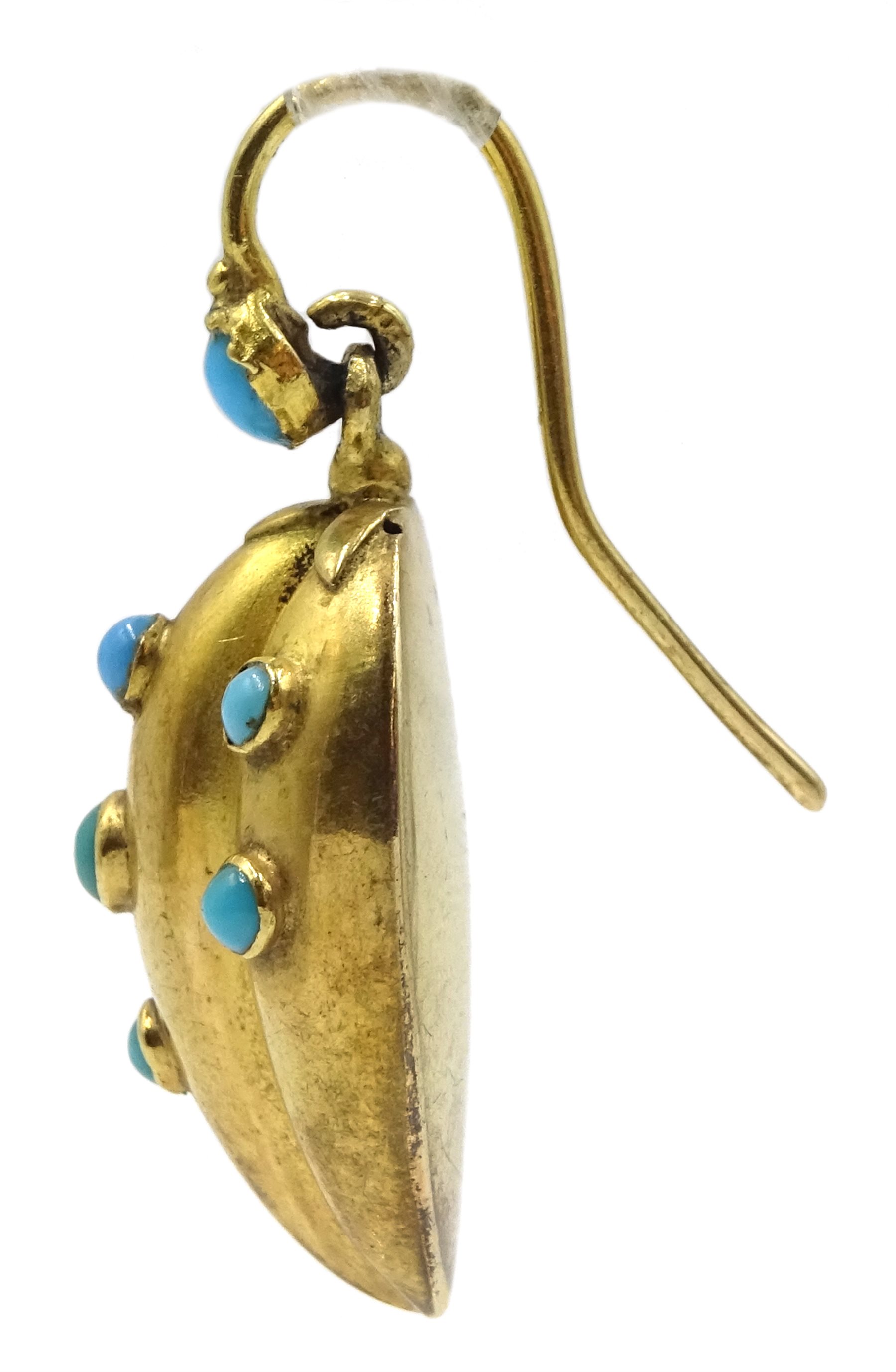 Victorian 18ct gold cabochon turquoise set locket pendant and a pair similar 18ct gold earrings - Image 3 of 3