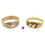 Early 20th century seven stone ruby and diamond ring, stamped 18ct and a Victorian 9ct gold three st
