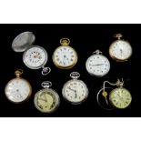 Collection of pocket watches including gold-plated Waltham No.8943875, Bowman, Ingersoll, Smiths, R.