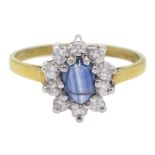 Silver-gilt sapphire and cubic zirconia cluster ring, stamped Sil