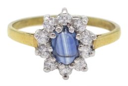 Silver-gilt sapphire and cubic zirconia cluster ring, stamped Sil