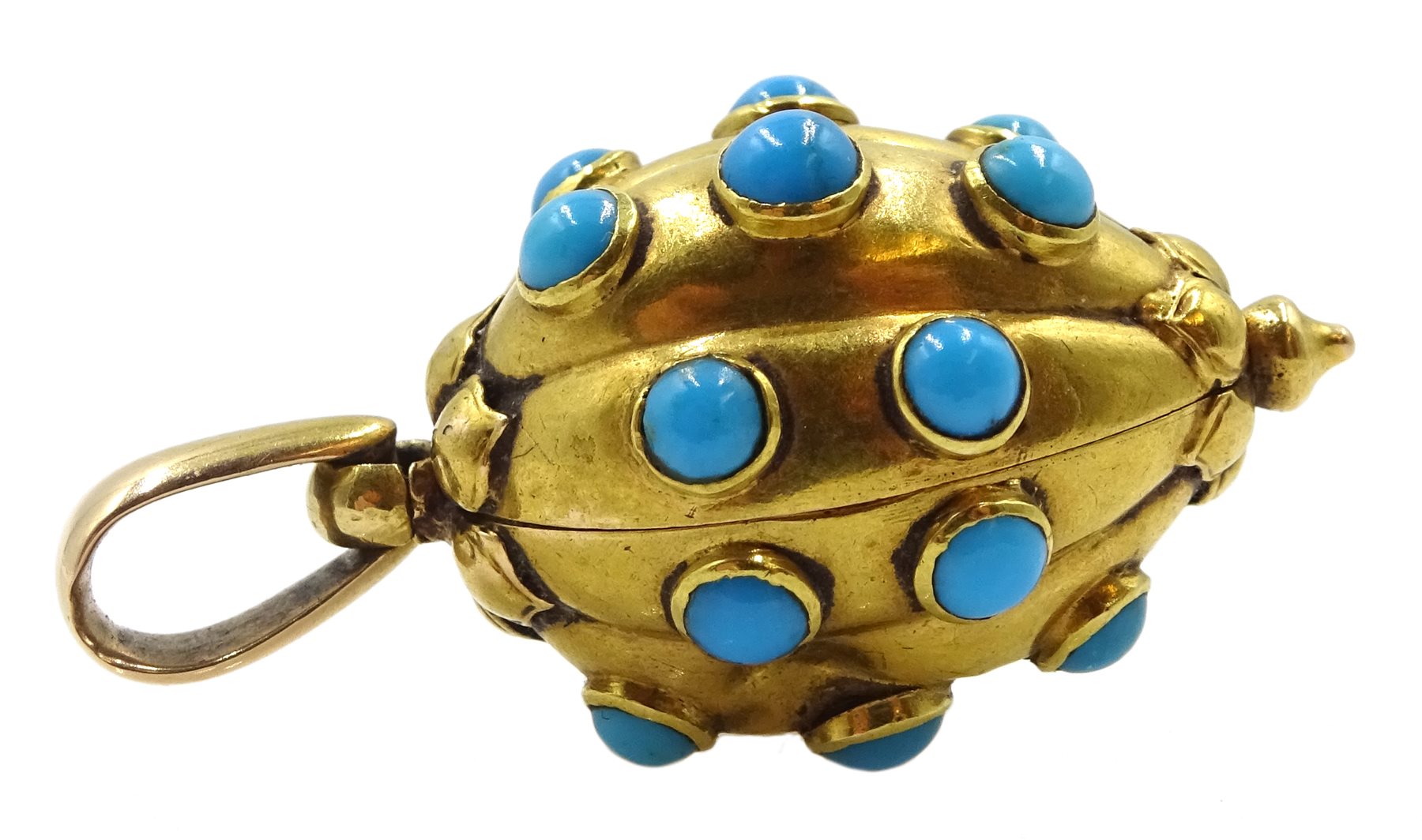 Victorian 18ct gold cabochon turquoise set locket pendant and a pair similar 18ct gold earrings - Image 2 of 3
