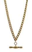 9ct gold flattened curb link chain necklace, with T bar finial, hallmarked, approx 9.6gm