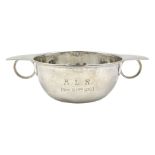 Liberty & Co Arts and Crafts silver quaich, hammered decoration, later engraved initial and date, th