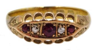 Gold garnet and diamond ring, hallmarked