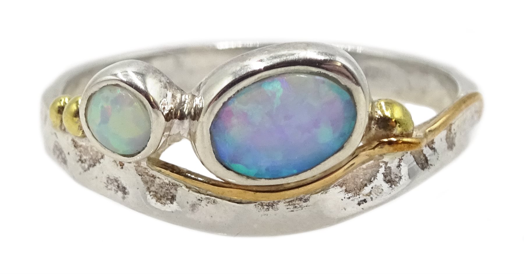 Silver and 14ct gold wire opal ring, stamped 925