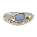 Silver and 14ct gold wire opal ring, stamped 925