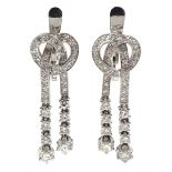 Pair of continental 14ct white gold diamond knot pendant stud earrings