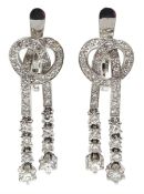 Pair of continental 14ct white gold diamond knot pendant stud earrings