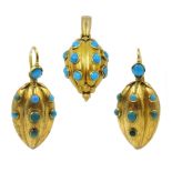 Victorian 18ct gold cabochon turquoise set locket pendant and a pair similar 18ct gold earrings