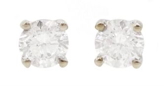 Pair of 18ct white gold brilliant cut diamond stud earrings, stamped 750, total diamond weight appro