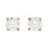 Pair of 18ct white gold brilliant cut diamond stud earrings, stamped 750, total diamond weight appro