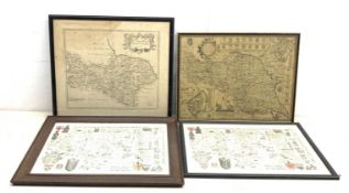 A framed and glazed Robert Morden map of the North Riding of Yorkshire, overall H48 x L54.5cm, toget
