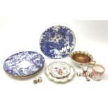 A selection of assorted Crown Derby, comprising three Mikado pattern dessert plates, D21.5cm, a Blue