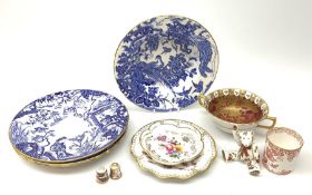 A selection of assorted Crown Derby, comprising three Mikado pattern dessert plates, D21.5cm, a Blue