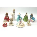A group of seven Royal Doulton figurines, comprising Celeste HN2237, Day Dreams HN1731, Fleur HN2368
