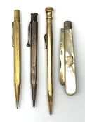 Mother-of-pearl and silver fruit knife, Birmingham 1916, Yard-o-Led propelling pencil, another rolle