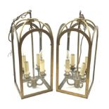 A pair of Victorian style brass hall lanterns, overall H49cm.