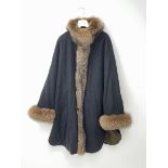 Schneiders' Salzburg Charcoal Cashmere batwing jacket with fox fur collar, trim and cuffs