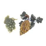 Chinese green stone carved Grapes and similar fruit model, L17cm