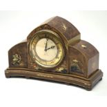 An early 20th century walnut and Shibayama decorated mantel clock, of stepped arched form, 8 day mov