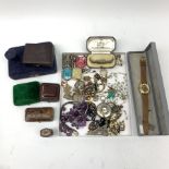 Victorian and later jewellery boxes, silver and marcasite ladies cocktail watch cased, Alfex skeleto